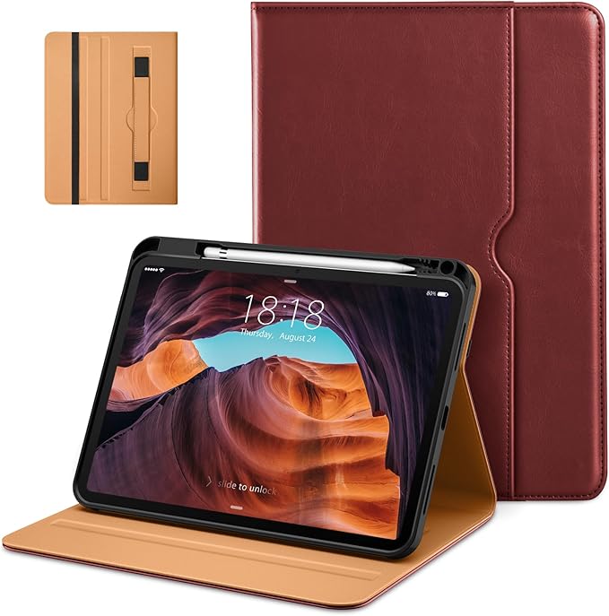 DTTO for iPad (A16) 11th Generation Case 11 Inch 2025, iPad 10th Generation Case 10.9 Inch 2022, Premium Leather Business Folio Stand Cover with Pencil Holder - Auto Wake/Sleep, Burgundy Red