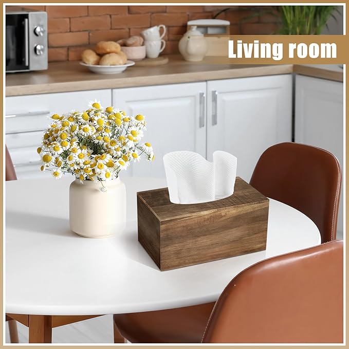 Rectangular Tissue Box Cover, Brown Tissue Box Cover Square Tissue Box Covers Holder for Bathroom Bedroom Dinner Table Office Tabletop