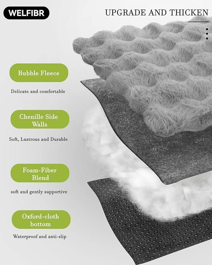 Welfibr Dog Bed 100% Washable Faux Fur Dog Beds Small Size Dog Orthopedic Dog Bed with Sides Elevated Dog Bed Comfort Small Dog Bed with Removable Cover Noiseless Supportive Dog Couch Grey 35"