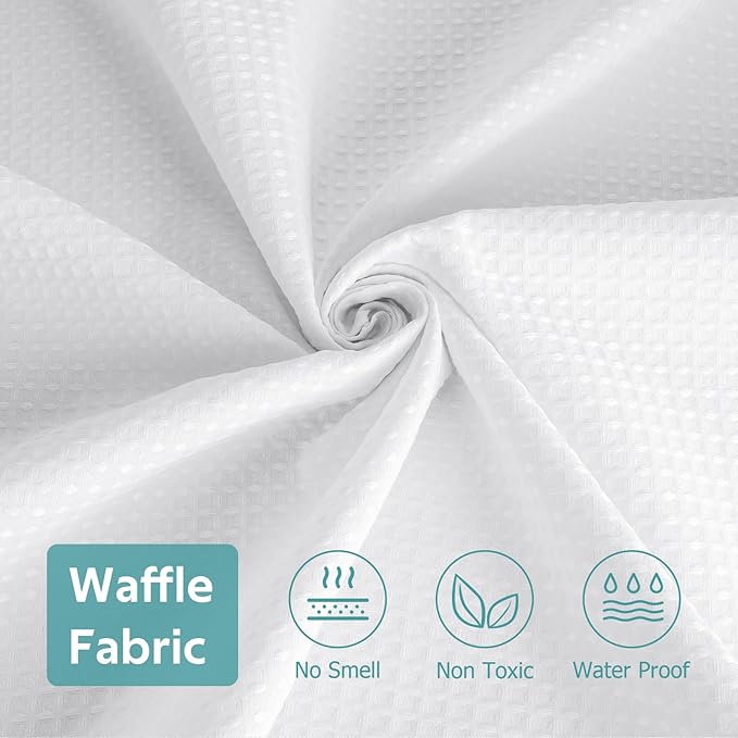 Vipfree 3 in 1 Shower Curtain Set, Waffle Shower Curtain and Liner Set with 12 Double Sided Shower Curtain Hooks, 258GSM Luxury Weighted Cloth Shower Curtains for Bathroom, 72 W x 84 H, White