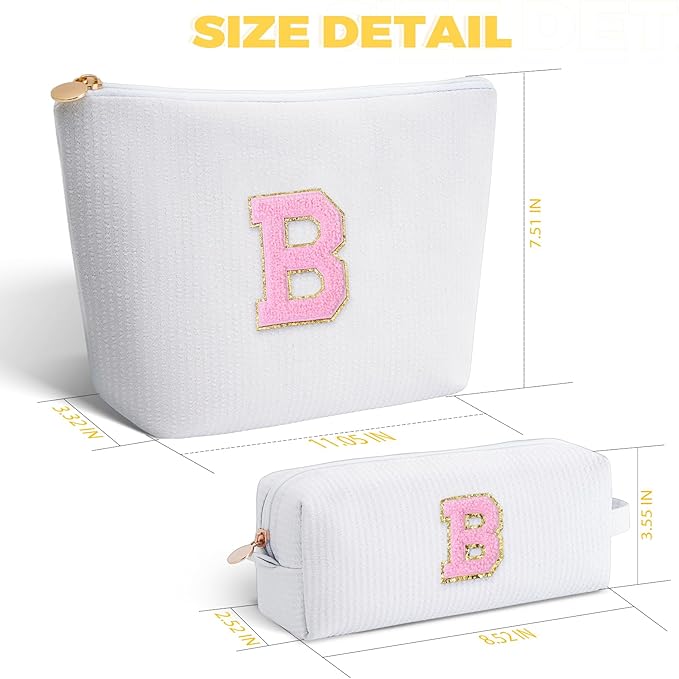 Btffitting Bridesmaid Gifts Wedding Day - Bridal Shower Gifts,Maid of Honor Gifts,Initials Makeup Bag Set Cosmetic Bag - White,B