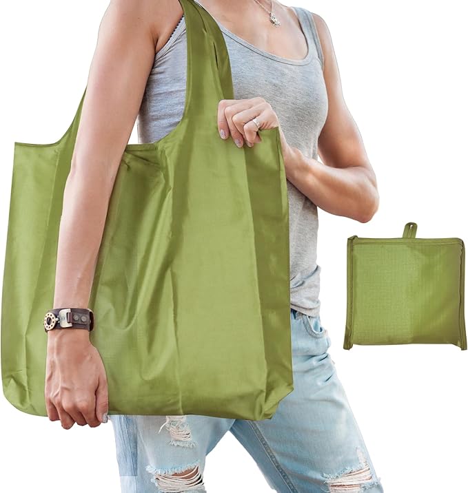 Ksheria Large 50lbs Heavy Duty Reusable Foldable Grocery and Shopping Tote Bags - Washable Polyester Bags in Pocket