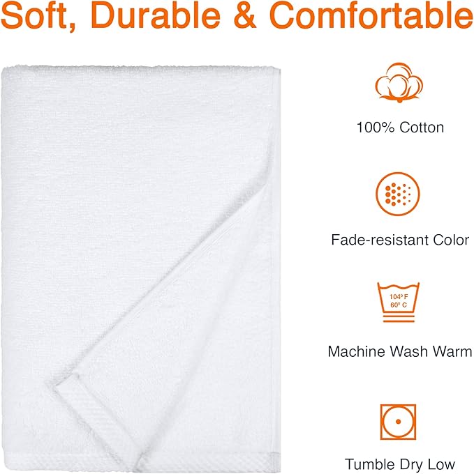 Amazon basics 2 piece Lightweight quick-dry bath towel, 100% cotton, White, 54" x 30"