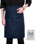 Pure Linen Bistro Half Apron - 25 x 35 Inch Unisex Waist Aprons with Large Pocket Ideal for Kitchen Crafts and More