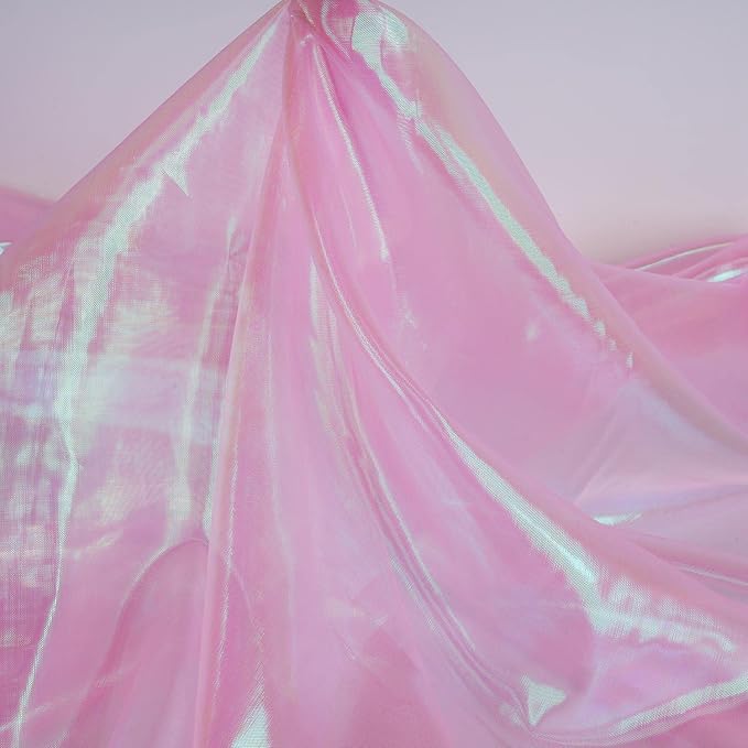 Sheer Iridescent Organza Fabric 58 Inches Wide - 5 Yards Precut - Shinny Wedding Party Decor Fairy Costume Voile Doll Clothes Sewing - Pink