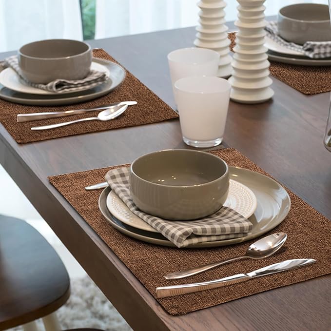 homing Cotton Linen Placemats Set of 6, Cloth Washable Farmhouse Dining Table Mats for Indoors & Outdoors, Easy to Clean, Brown, 13 x 19 Inch