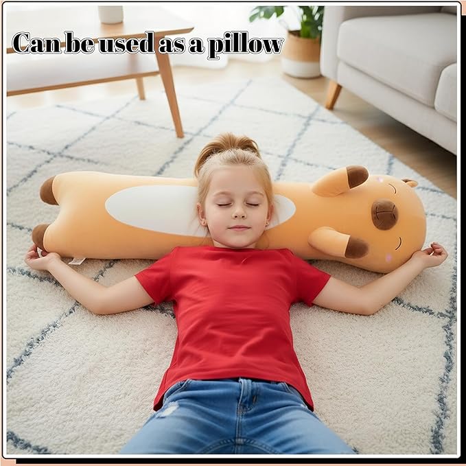 Shuoopen Long Capybara Plush Body Pillow Giant Stuffed Animal Soft Kids Sleeping Pillow, Kawaii Cute Capybara Plushies for Girls Boys Birthday (Brown,90cm/35.4inch)