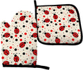 Ladybugs Oven Mitts and Pot Holders Insulated Gloves & Kitchen Counter Safe Mats for Cooking BBQ Baking Grilling (2-Piece Set)