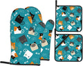 Funny Cute Cats Oven Mitts and Pot Holders 4 Pcs Set Oven Gloves and Potholders for Cooking Microwave BBQ Baking Grilling