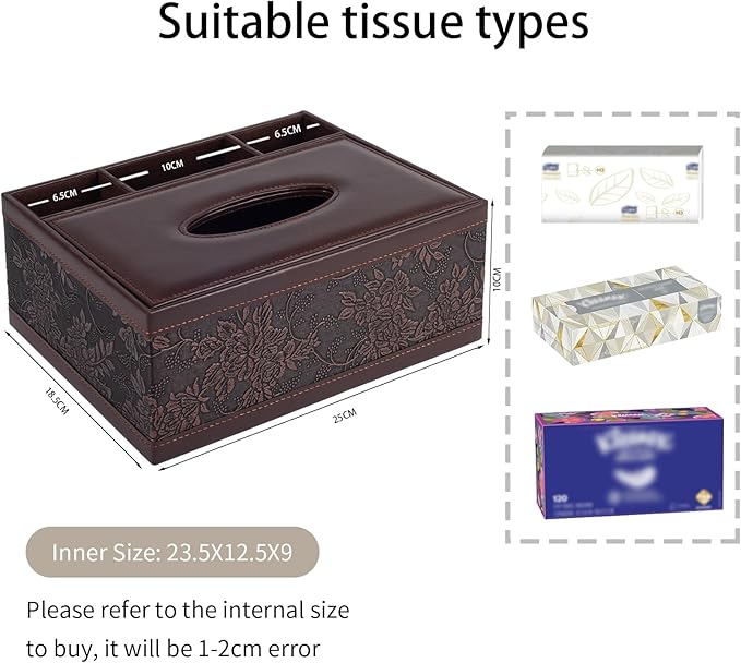 XNONE Tissue Box Cover Rectangle Retro Tissue Box Holder PU Leather Facial Tissues Organizer,Multifunctional Remote Control Stationery Storage Box,Home Office Supplies Car Napkin Caddy