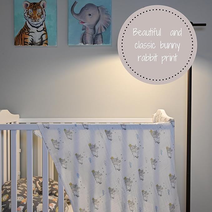 LollyBanks 100% Cotton Soft Muslin Swaddle Blankets, Rabbit Theme, 47 x 47 Inches, Unisex, Somebunny Loves You
