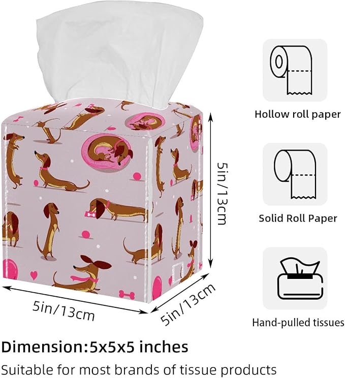 Set of 2 Tissue Box Cover, Cute Dog Dachshund Tissue Box Holder, Facial Napkin Dispenser for Bathroom Kitchen Bedroom Office Hotel