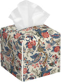 Geometric Colored Indian Flowers Tissue Box Cover,Red Boho Floral Waterproof Leather Square Tissue Box Cover Case Facial Paper Organizer Dispenser Box Holder for Home Office Bathroom Vanity Countertop
