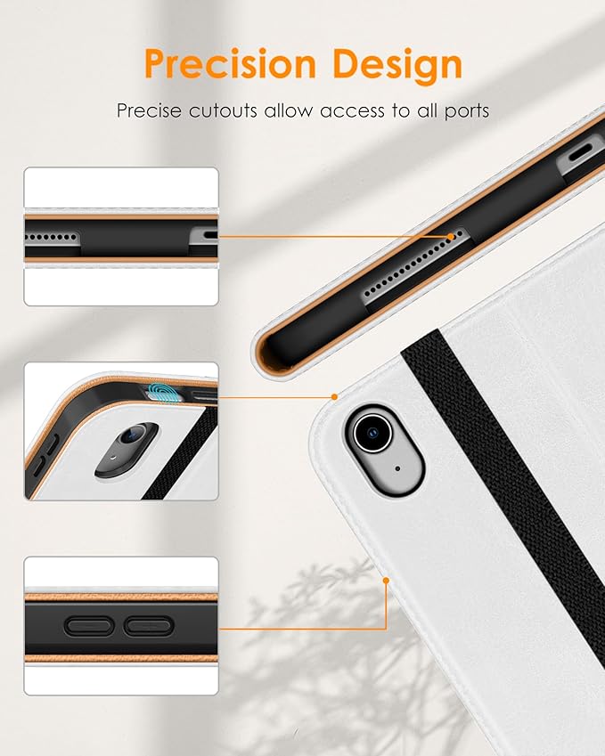 DTTO for iPad (A16) 11th Generation Case 11 Inch 2025, iPad 10th Generation Case 10.9 Inch 2022, Premium Leather Business Folio Stand Cover with Pencil Holder - Auto Wake/Sleep, White