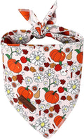 UP URARA PUP Fall Dog Bandana – Beige Pumpkin Floral Triangle Scarf for Small Medium Large Dogs, Soft Cotton Pet Bib for Autumn Thanksgiving, Adjustable Dog Kerchief for Seasonal Daily Wear