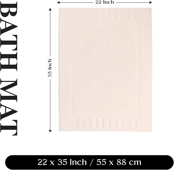 Superior 100% Cotton Bathmat Set, Bath Mat, Bathroom Decor, Shower, Bathtub Essentials, Home Accessories, Washable Rug, Absorbent, Quick Dry, Leo Collection, Set of 2, 22" x 35", Ivory