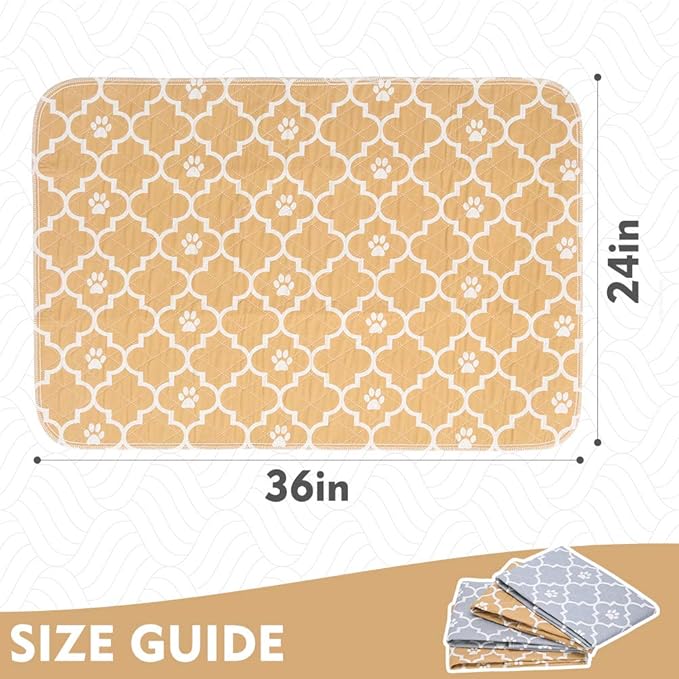 KOOLTAIL Washable Pee Pads for Dogs, 4 Packs Super Absorbent Leakproof & Non-Slip Dog Pee Pad Large, Reusable Puppy Training Pads Waterproof, Pet Mat Rug for Whelping,Floor,Crate Cats Animals, 24"x36"