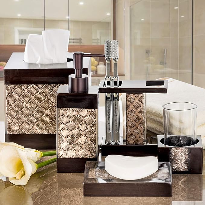 Dahlia Square Tissue Box Cover Square - Brown Tissue Box Holder Vessel - Decorative Tissue Holder for Bathroom - Elegant Brown Bathroom, Bedroom, Office Decor