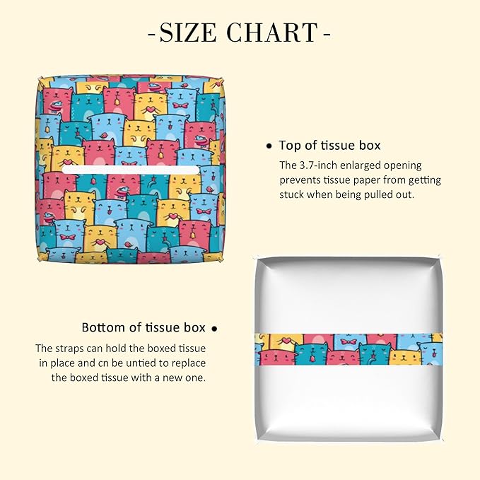 POIUBLE Cute Colorful Cats Tissue Box Cover Leather Tissue Box Holder Square Facial Paper Organizer Dispenser for Bathroom Kitchen Bedroom Vanity Countertop Night Stands