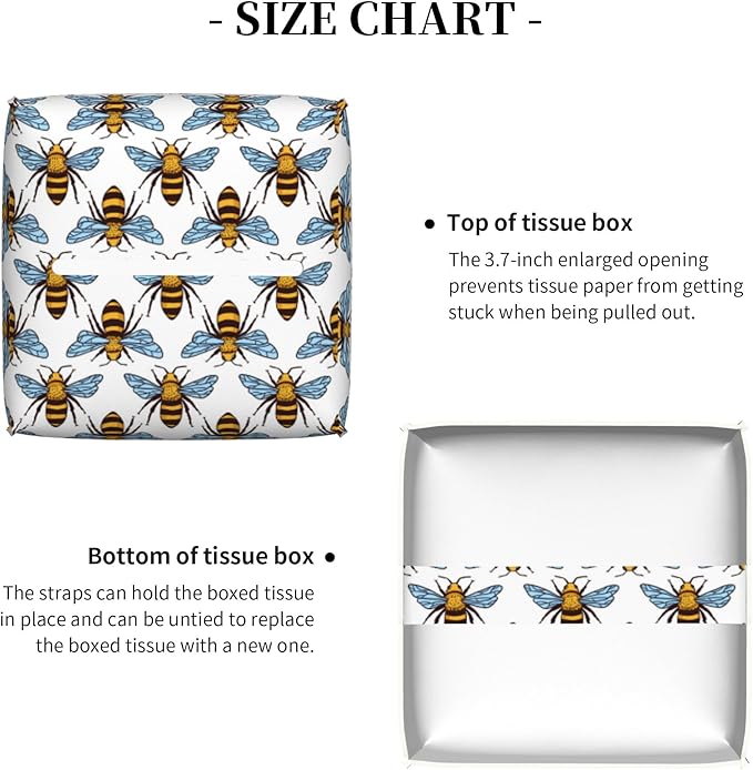 POIUBLE Honey Bee Tissue Box Cover Leather Tissue Box Holder Square Facial Paper Organizer Dispenser for Bathroom Kitchen Bedroom Vanity Countertop Night Stands