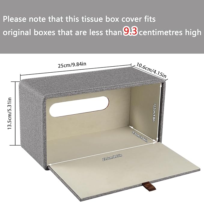 XNONE Tissue Box Cover Rectangle Tissue Box Holder PU Leather Facial Organizer with Magnetic Bottom,Decorative Napkin Caddy for Vanity Dresser Night Stand Table Countertop Home Office Car,Grey