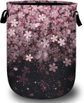 Pink Cherry Blossom Laundry Basket with Sturdy Handles, Glitter Flower Collapsible Oxford Cloth Laundry Hamper Organizer Basket for Bathroom Bedroom 15.7x20 Inch