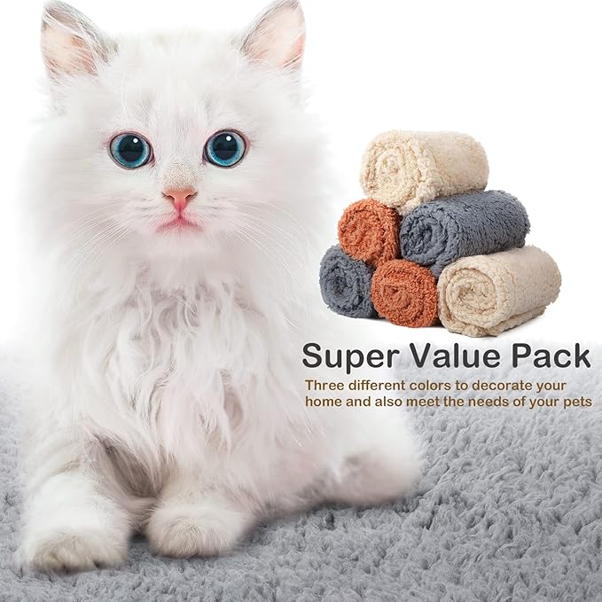 Newwiee 6 Pcs Blankets for Dogs Cats, Soft Warm Fluffy Fleece Pet Calming Blanket, Washable Flannel Throw for Small Medium Pet, Gray/Beige/Khaki(31 x 24 Inch)