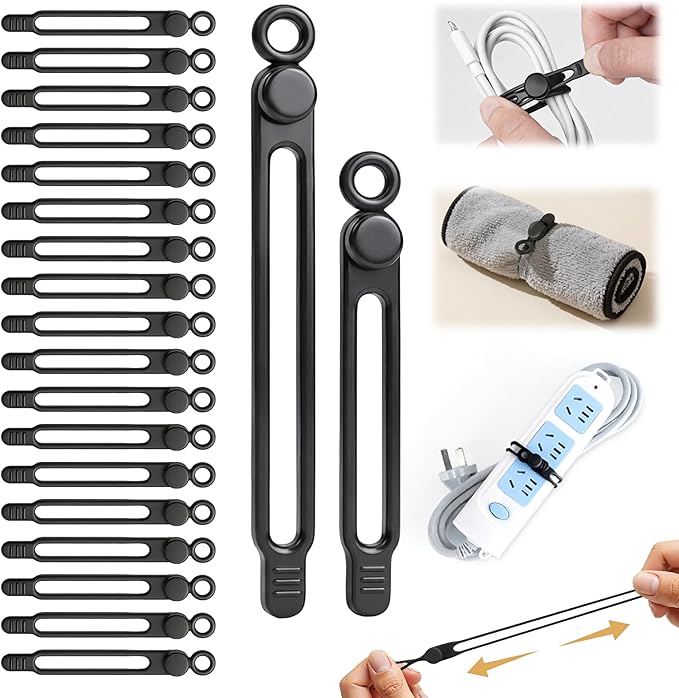 30 Pcs Silicone Cable Ties, Reusable Data Cable Organizer Wire Organizers for Office, Multipurpose Elastic Cord Wraps Cable Management for Charging Cord,Appliances,Home,Office,Kitchen,School,Travel