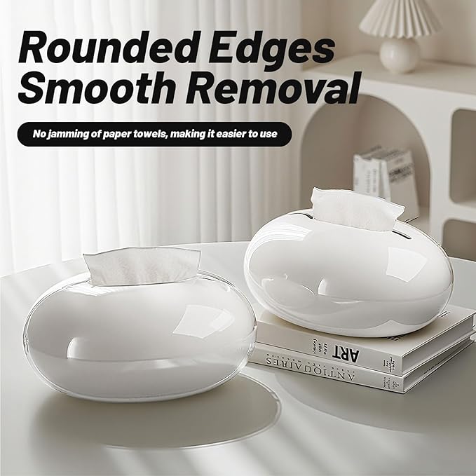 Modern Tissue Box Cover for Home and Office – Magnetic Lid Oval Tissue Holder, Inside Dimensions 8.07" × 5.91" × 3.44", Decorative Clear Double-Layer Plastic, Luxe Home Decor (Black)