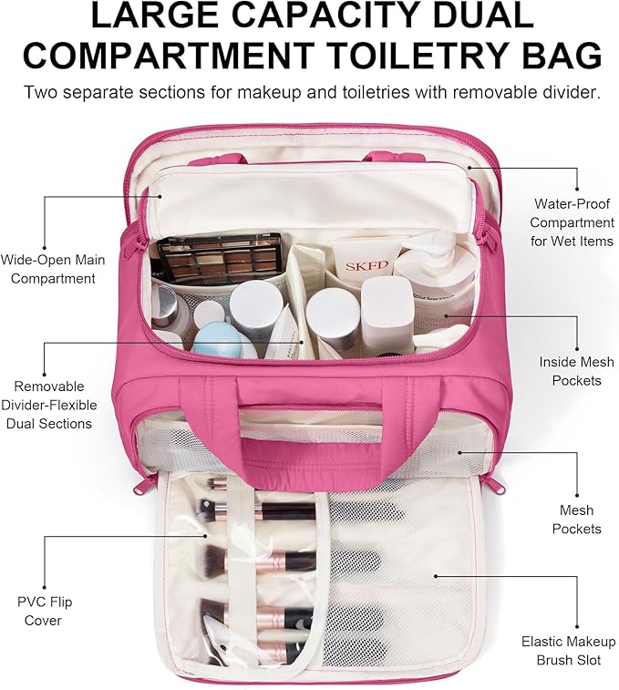Bagstellar Travel Toiletry Bag, Lightweight Wide-open Large Puffy Toiletry Bag for Women, Quilted Makeup Bag Organizer Water-resistant Cosmetic Bag with Handle for Toiletries, Essentials, Accessories