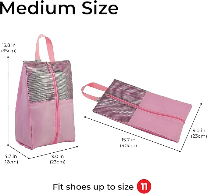HANOZI Shoe Bags For Travel, Used As For Storage or Shoe Travel Bag, Featuring Waterproof Nylon Sneaker Bag. (Light Pink, 2 Pack, Medium)