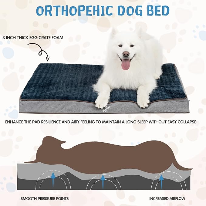 VANKEAN Dog Bed Soft Crate Pad Mat Reversible Warm& Cool, Washable Comfy Kennel Pad with Orthopedic Egg-Crate Foam for Small Medium Large Dogs, Water-Resistant Pet Bed, Grey-Medium