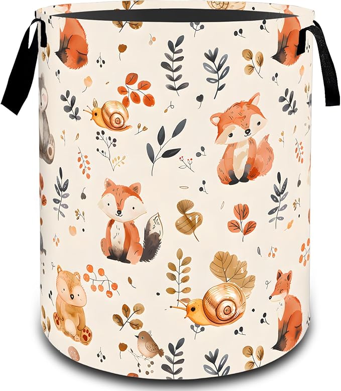 VODRM Cute Woodland Animal Autumn Laundry Basket, Dirty Collapsible Clothes Toy Organizer Hamper for Kids Adults, Oxford Cloth Waterproof Storage Bin for Room Bathroom Fall Decor Gifts, 19.7"X15.7"