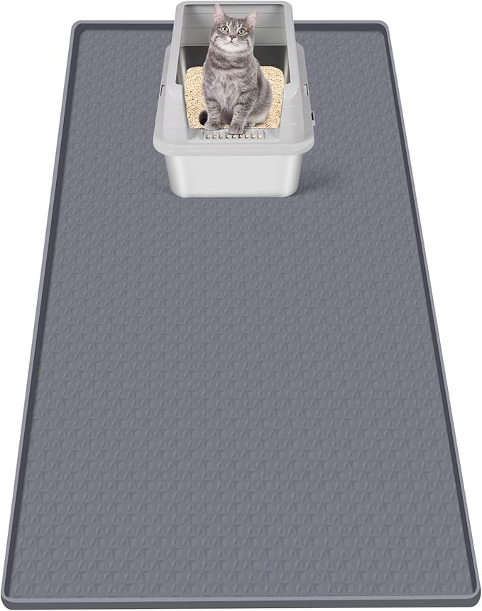 Bartuke Cat Litter Mat, Extra Large 51" x 25.6" Silicone Mat Litter Trapping Mat for Scatter Control, Soft on Kitty Paws, Easy to Clean (Dark Grey)