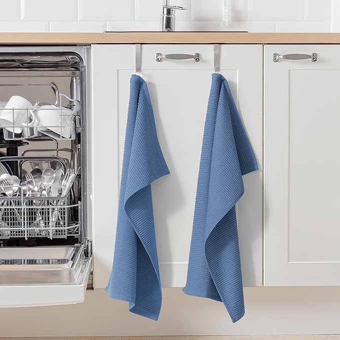 Homaxy Premium Kitchen Towels (18"x 28", 6 Pack), Large 100% Cotton Kitchen Hand Towels, Ultra Absorbent Ribbed Terry Tea Towels Set with Hanging Loop, Navy Blue