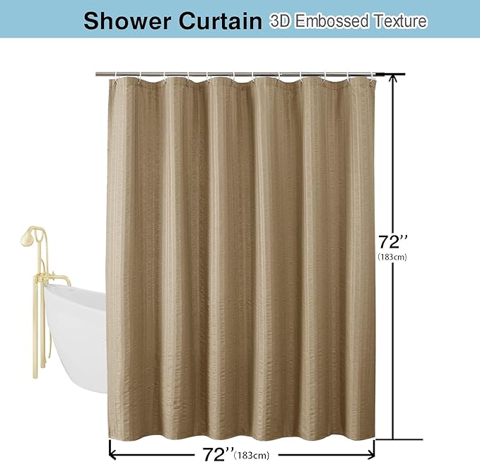 Aiyufeng Taupe Shower Curtain for Bathroom, Embossed Textured Fabric Shower Curtain for Bathroom - Soft Cloth & Hotel Spa, Machine Washable, 72X72, Taupe