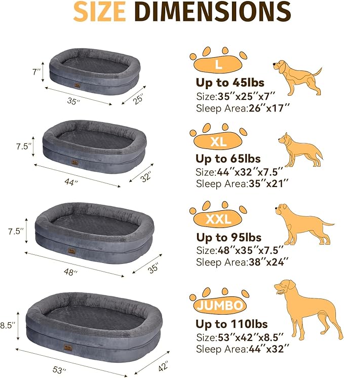 Orthopedic Washable Large Dog Bed: Waterproof Dog Bed with Bolsters - XXL Orthopedic Removable Cover for XXL Large Sized Pet - Non-Slip - Dark Gray