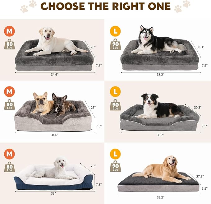 Orthopedic Dog Bed for Medium and Large Dogs - Waterproof Dog Sofa with Removable Washable Cover and Egg Crate Foam Comfort Pet Sleeping Mat, Pet Bed Couch with Zipper and Non-Slip Bottom