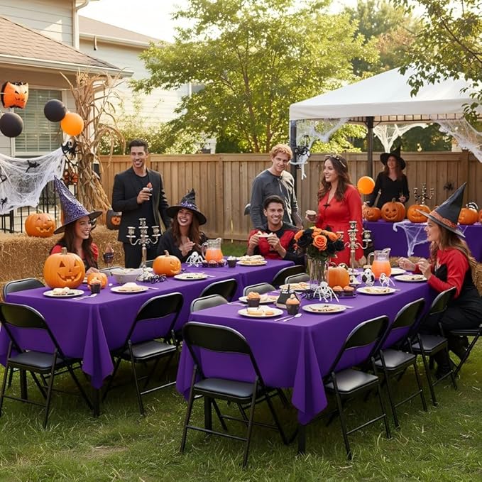 sancua Rectangle Tablecloths for 6 Foot Tables, 6 Pack - Washable Polyester Fabric Table Cloth for Halloween Party, Wedding Birthday Banquet Reception, 54x108 Inch, Purple