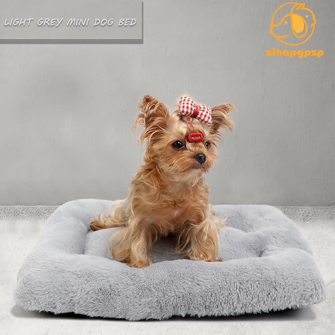 Crate Pads 18x12 Dog Bed for XX- Small Dogs and Indoor Cats Washable,Fluffy Comfy Soft Dog Kennel Pad Pet Sleeping Mat,Deluxe Plush Cat Bed cushion for Tiny Dogs Breeds Fits Crate 18 Inches,Light Grey
