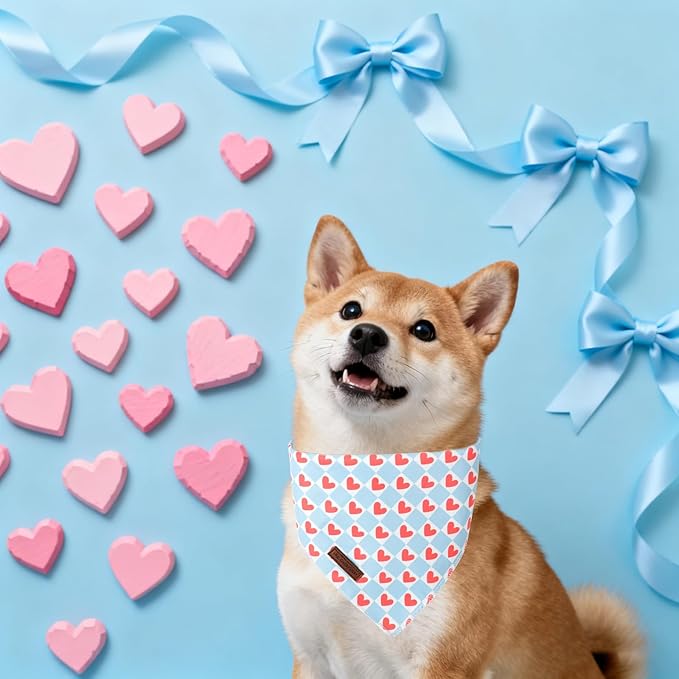 MR.CHUBBFACE Blue Valentine's Dog Bandana, Cotton Valentine Blue Checkered Puppy Bandana, Adjustable Pet Trangle Bibs Scarf