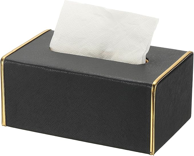 uxcell Tissue Box Cover, Rectangle Modern Tissue Box Holder with Magnetic Closure for Living Room Bedroom Office Hotel Desk (8.3"x5.1"x3.5", Black)
