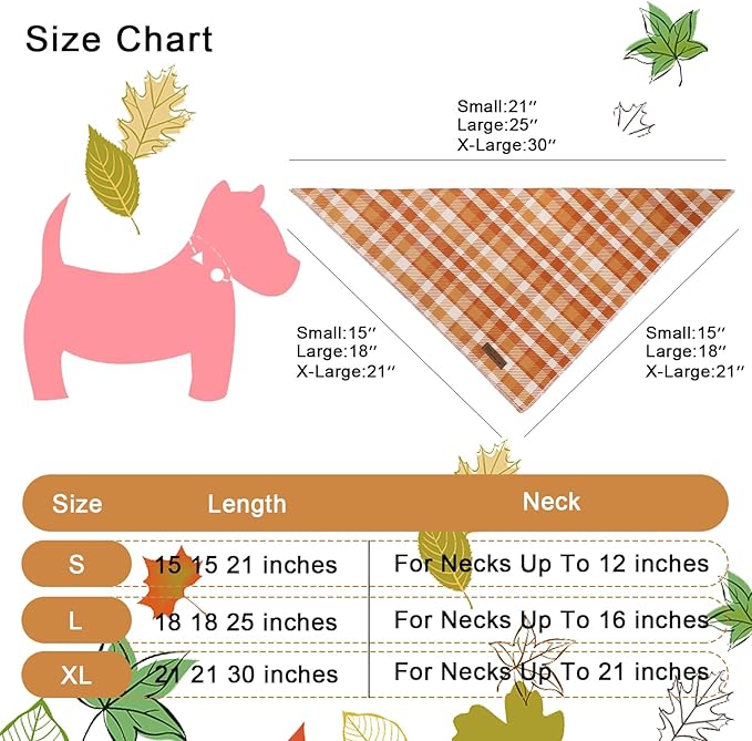 UP URARA PUP Fall Dog Bandana – Autumn Plaid Triangle Scarf for Small Medium Large Dogs, Soft Cotton Pet Bib for Halloween Thanksgiving, Adjustable Dog Kerchief for Daily Wear