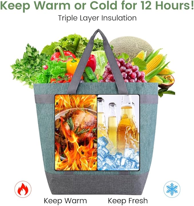 mosago Insulated Cooler Tote Bags, Soft Totes with Top Secure and Sided Pockets for Pizza Delivery Grocery Shopping Travel Beach, Large Leak Proof Food Delivery Bag Frozen/Thermal Foods, Collapsible