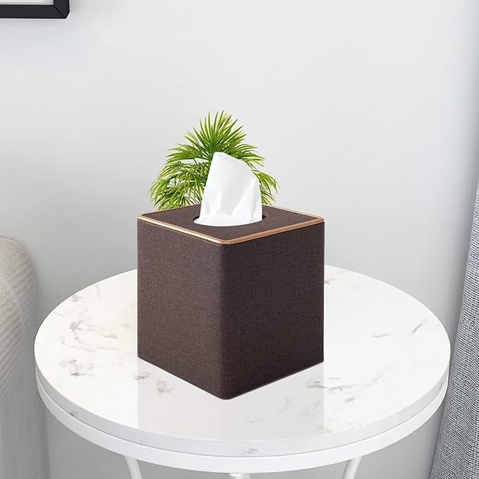 XNONE Tissue Box Cover Square Tissue Box Holder PU Leather Facial Organizer with Magnetic Bottom,Decorative Napkin Caddy for Vanity Dresser Night Stand Table Countertop Home Office Car,Coffee