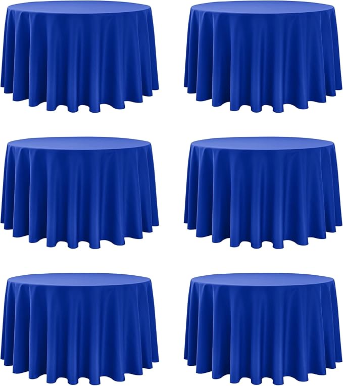 6-Pack Royal Blue Round Tablecloths, 120 Inches, Stain-Resistant Polyester for 5-6 Ft Round Tables - Washable Table Covers for Weddings, Banquets, Birthday Parties, Events