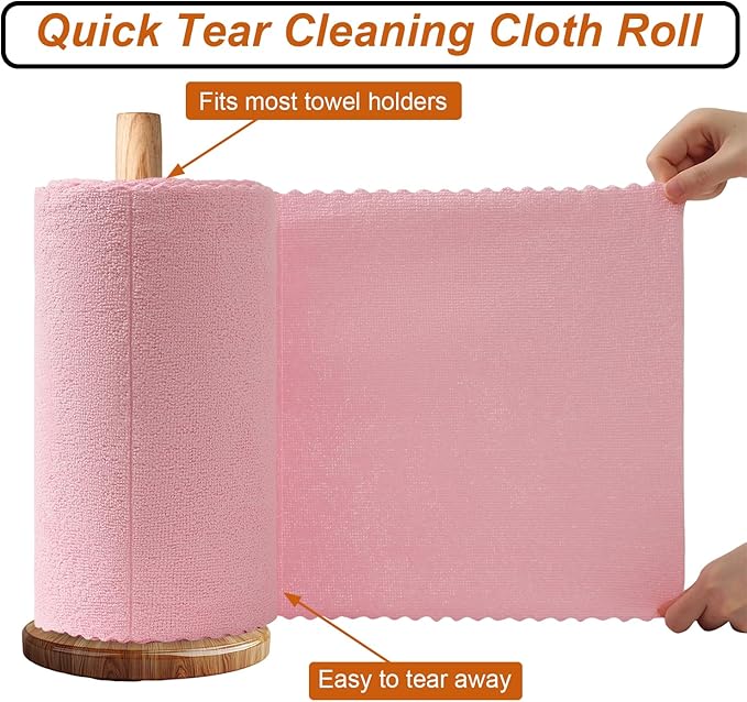 Tigona 80 Pack Microfiber Cleaning Cloth Roll,Lint Free Rags & Tear Away Reusable Towels Washable Scratch,Ultra Absorbent Dish Rags(12" x 12") for Car Kitchen Home Garage-Pink