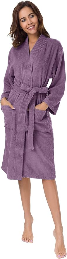 SIORO Women Terry Cloth Bath Robes with Pockets, Soft Long Cotton plush Kimono Wrap Bathrobe, Spa, Fuzzy Female nightgrown