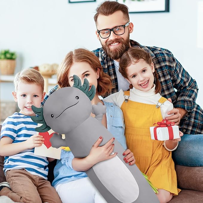 Dalmao 36 inch Cute Giant Grey Axolotl Plush Soft Long Body Pillow, Large Squishy Plushies Axolotl Stuffed Animals Toy, Gifts for Kids Boys Girls Birthday, Halloween, Christmas