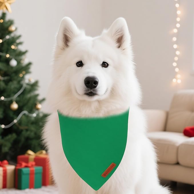 ADOGGYGO 2 Pack Red Green Dog Bandanas, Soft Cotton Solid Color Pet Triangle Scarf, Adjustable DIY Christmas Bandanas for Extra Large Dogs (X-Large)